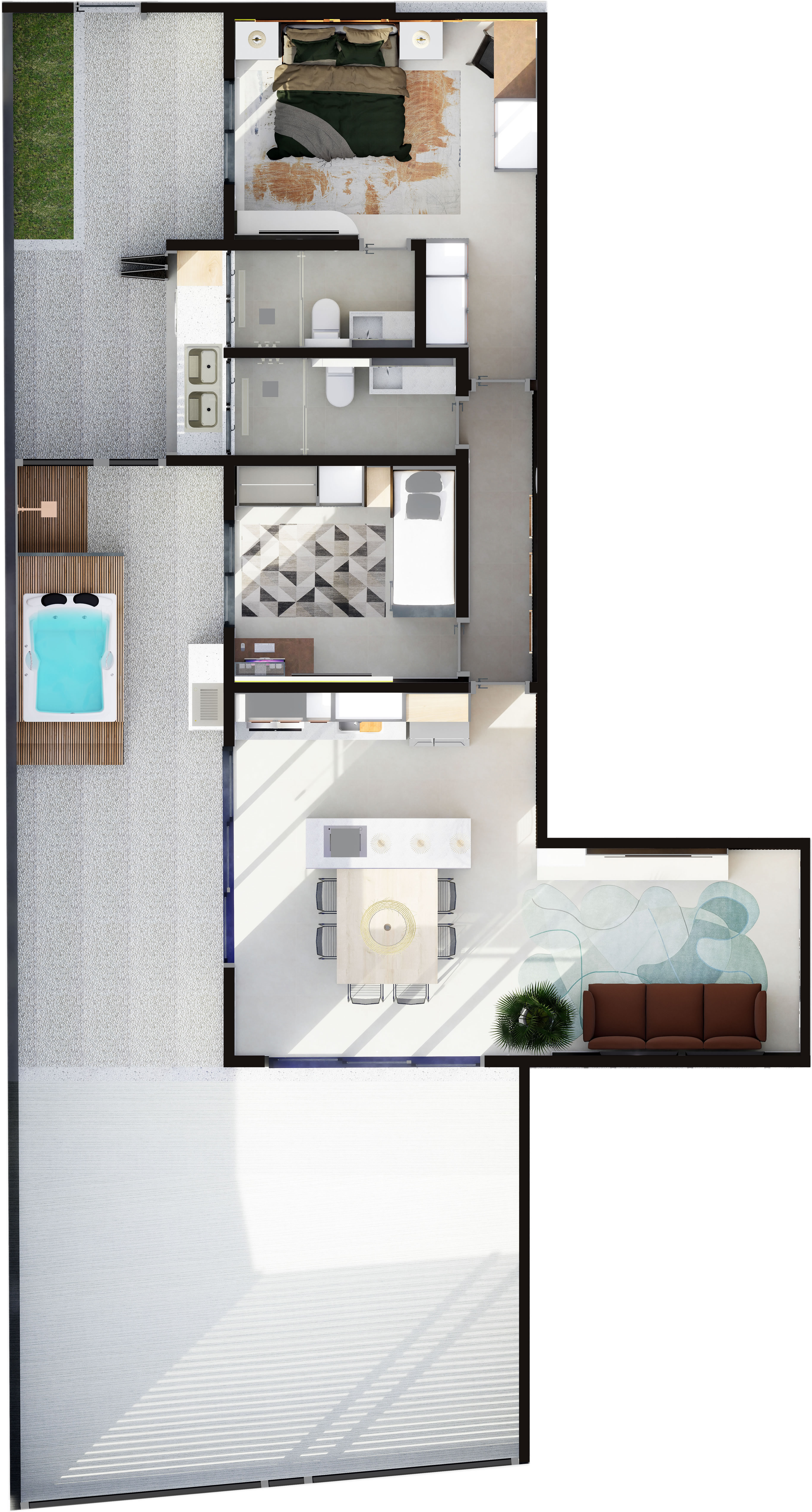 Planta ilustrada do apartamento de 77-garden m²